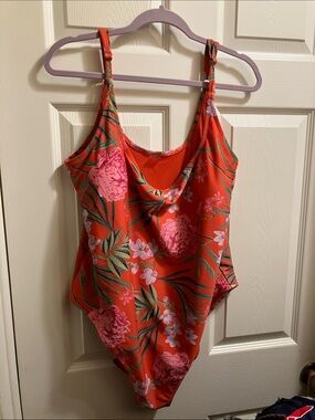 Old Navy women's Orange One-Piece Swimsuit with Pink Floral Print